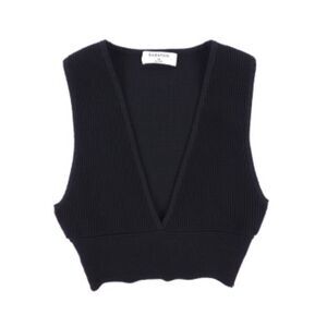 NEW Aritzia Babaton Sculpt Knit Deep V Tank Cropped Black Minimal Clean Girl XS